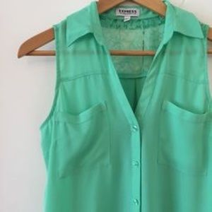 Express Mint Green Sleeveless Portofino Lace Top
